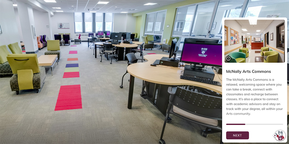 The arts Commons with chairs and tables.
